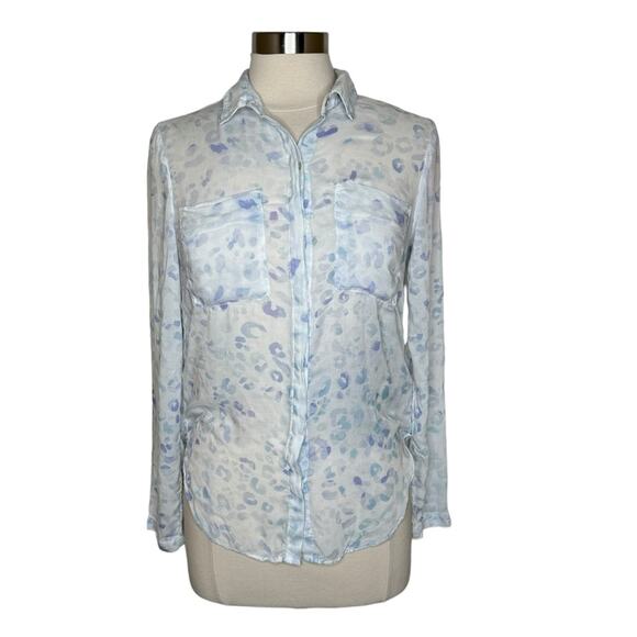 Anthropologie Cloth and Stone Leopard Print Sheer Button Front Top Womens Small - Picture 3 of 11